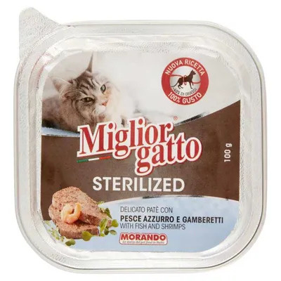 Migliorgatto sterilized pate with small blue fish and shrimps, 100 g