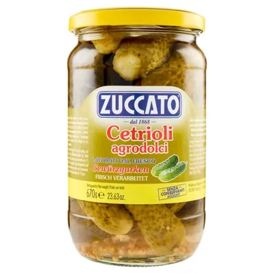 Zuccato Огурцы кисло-сладкие в стеклянной банке, 720 г