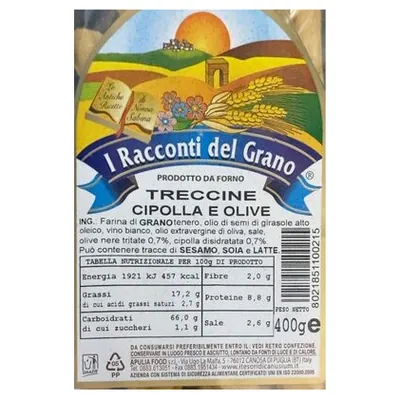 Apulia Food таралли в форме косичек с луком и оливками, 400 г