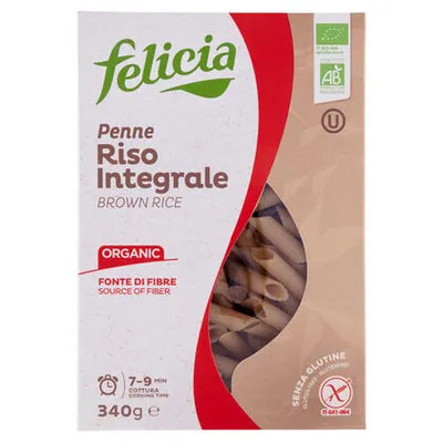 Felicia безглютеновые пенне из цельнозерновой рисовой муки, 340 г