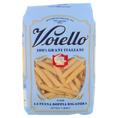 Voiello La Penna Doppia Rigatura N°152 bronze-die extruded pasta made from 100% Italian wheat, 500 g