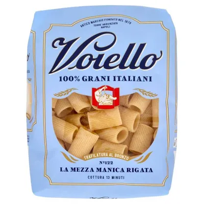 Voiello La Mezza Manica Rigata N°122 bronze-die extruded pasta made from 100% Italian golden wheat, 500 g