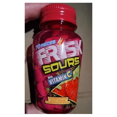 Frisk Sour Strawberry Vitamin C mints in bottle