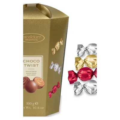 Choco Twist ассорти шоколадных конфет какао, карамель и лесной орех, 300 г