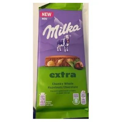 Milka шоколад с цельным орехом, 190 г