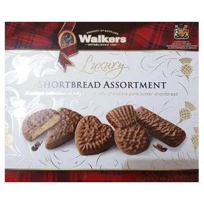 Walkers песочное печенье с шоколадной крошкой ассорти разных форм, 230 г