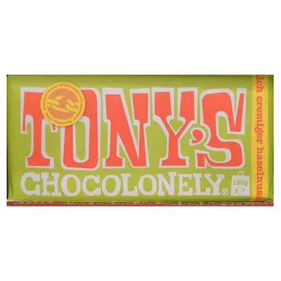 Tony's Chocolonely whole milk creamy hazelnut crunch chocolate, 180 g