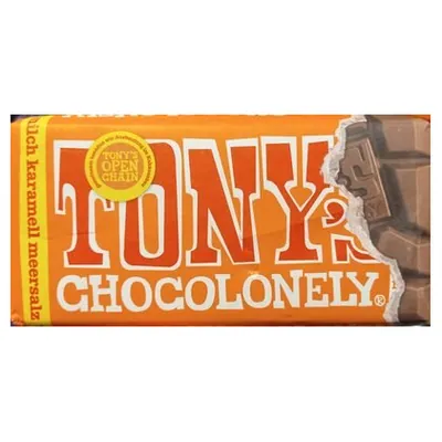 Tony's Chocolonely whole milk caramel sea salt chocolate, 180 g