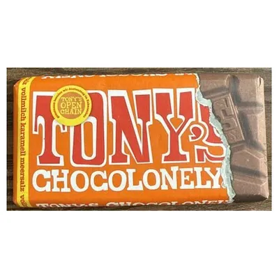 Tony's Chocolonely whole milk caramel sea salt chocolate, 90 g
